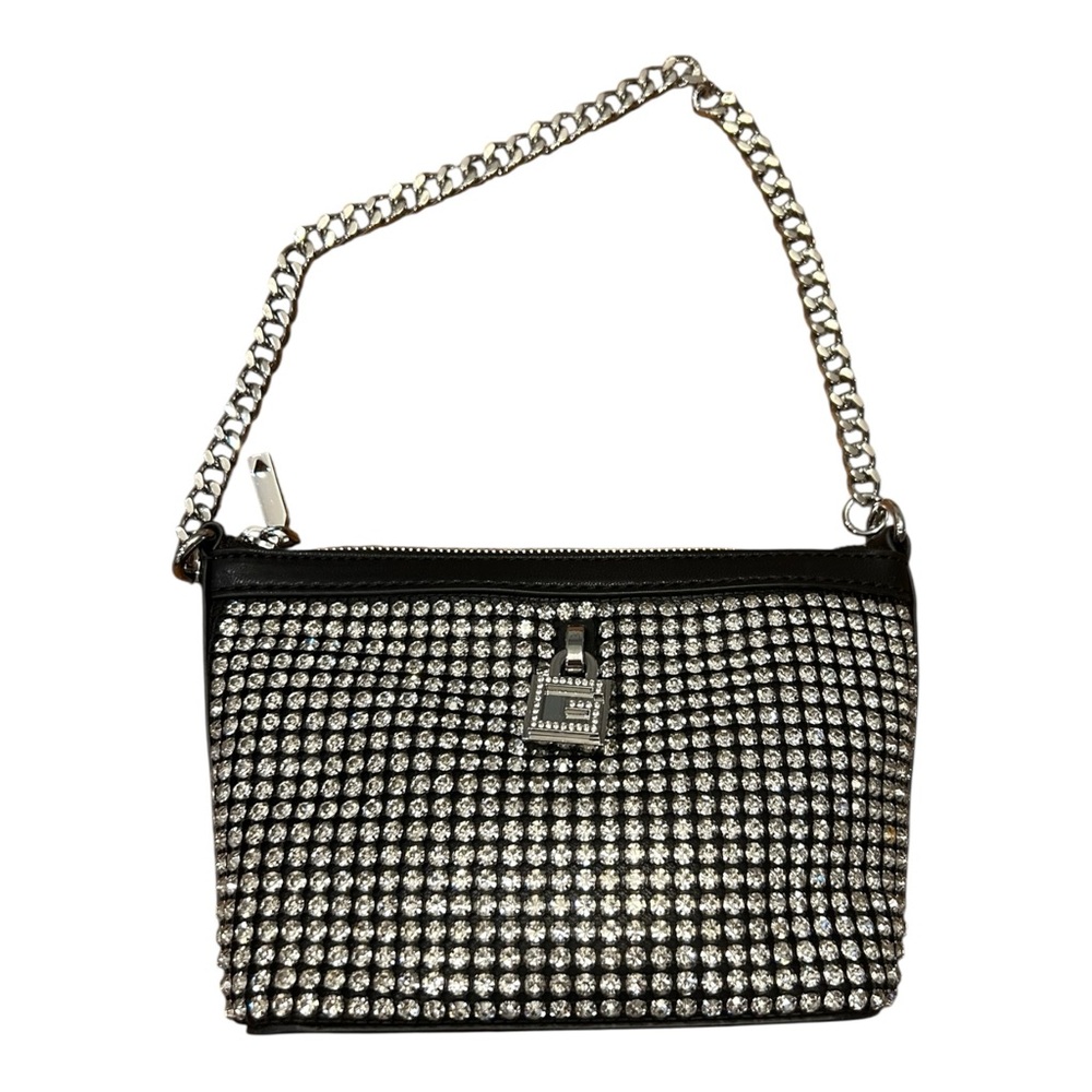 NWOT Guess Virtual Mini Shoulder Bag Top Zip Bucket Purse  Black Rhinestones